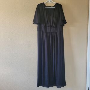 Lane Bryant Plus Size 22 Long Black Maxi Dress V-Neck Short Sleeve Lined Event